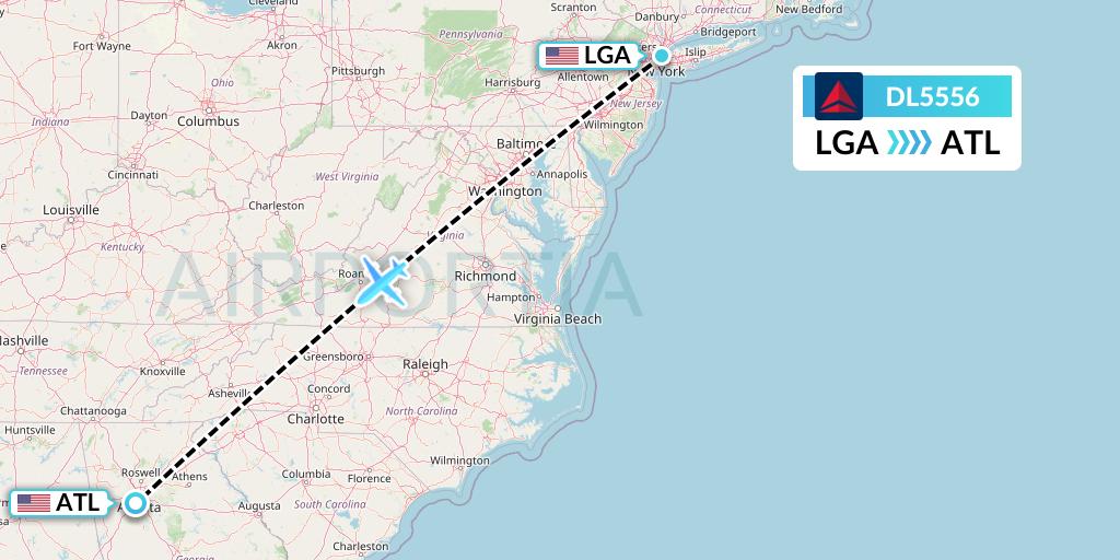 DL5556 Delta Air Lines Flight Map: New York to Atlanta