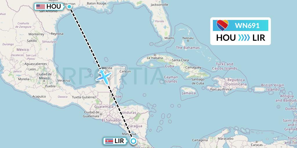 WN691 Southwest Airlines Flight Map: Houston to Liberia