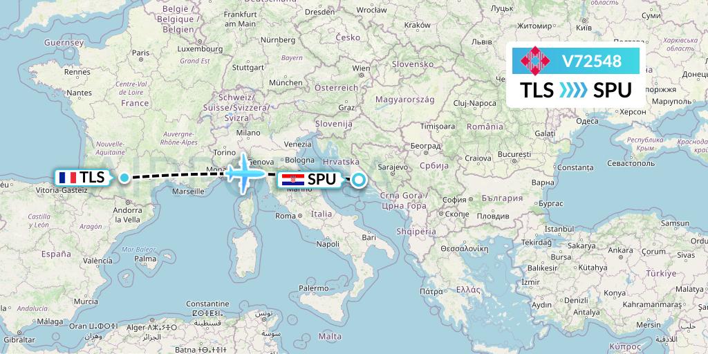 V72548 Volotea Flight Map: Toulouse to Split