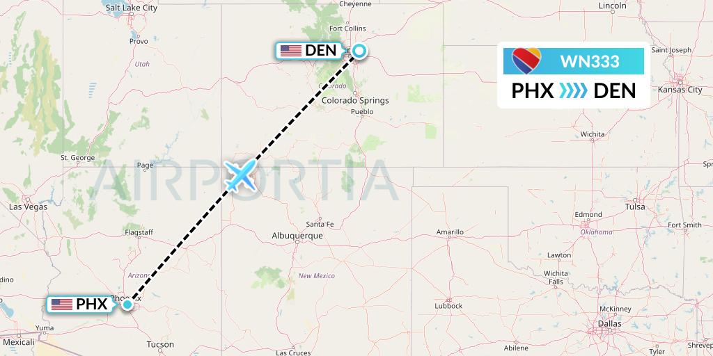 WN333 Southwest Airlines Flight Map: Phoenix to Denver