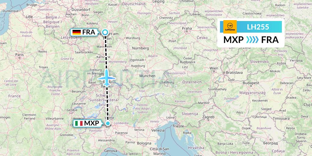 LH255 Lufthansa Flight Map: Milan to Frankfurt