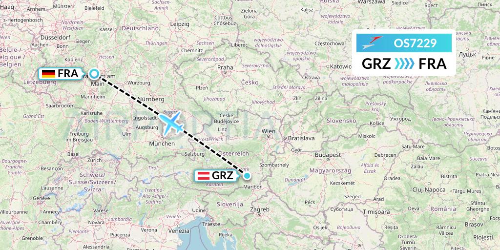 OS7229 Austrian Airlines Flight Map: Graz to Frankfurt