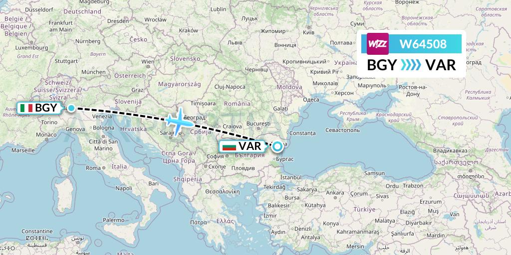 W64508 Wizz Air Flight Map: Milan to Varna