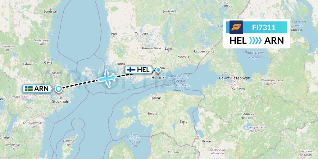 FI7311 Icelandair Flight Map: Helsinki to Stockholm