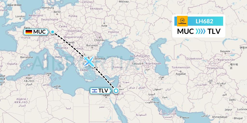 LH682 Lufthansa Flight Map: Munich to Tel Aviv