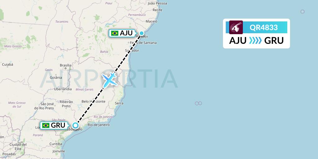 QR4833 Qatar Airways Flight Map: Aracaju to Sao Paulo