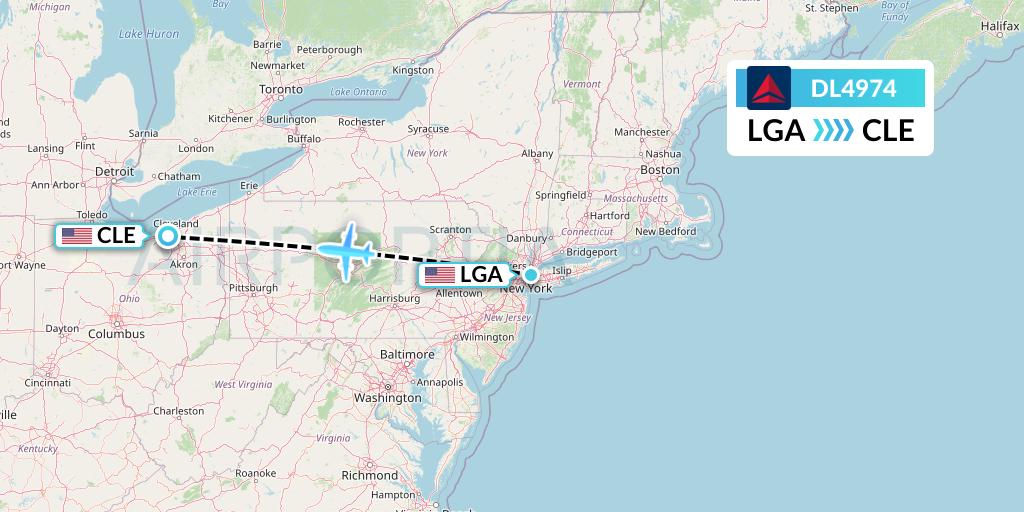 DL4974 Delta Air Lines Flight Map: New York to Cleveland