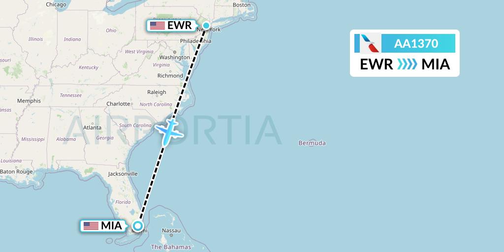 AA1370 American Airlines Flight Map: New York to Miami