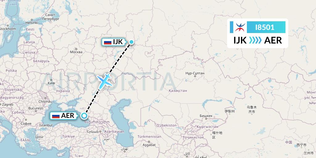 I8501 Izhavia Flight Map: Izhevsk to Sochi