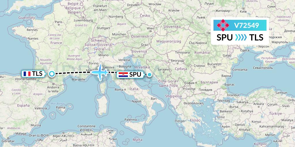 V72549 Volotea Flight Map: Split to Toulouse