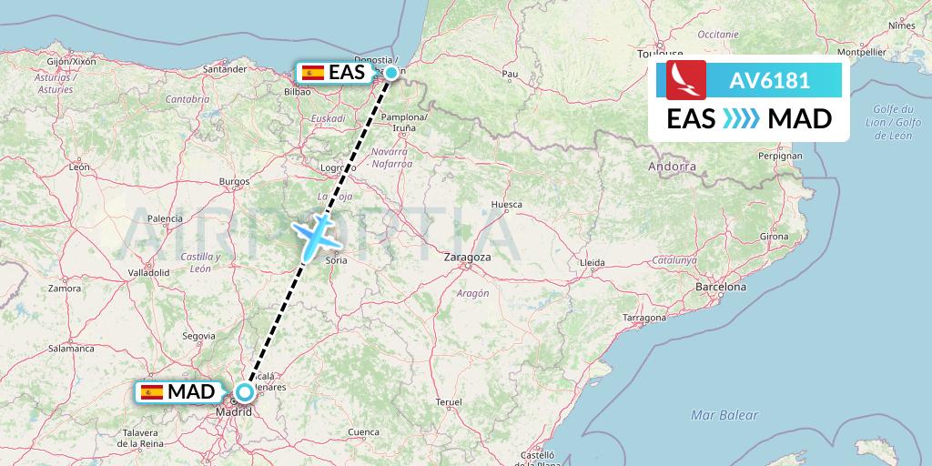 AV6181 Avianca Flight Map: San Sebastian to Madrid