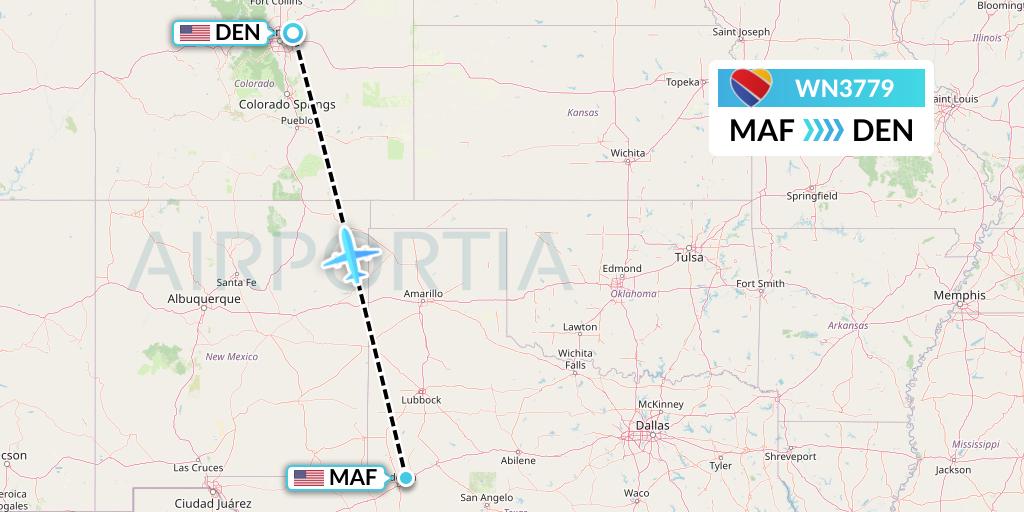 WN3779 Southwest Airlines Flight Map: Midland to Denver
