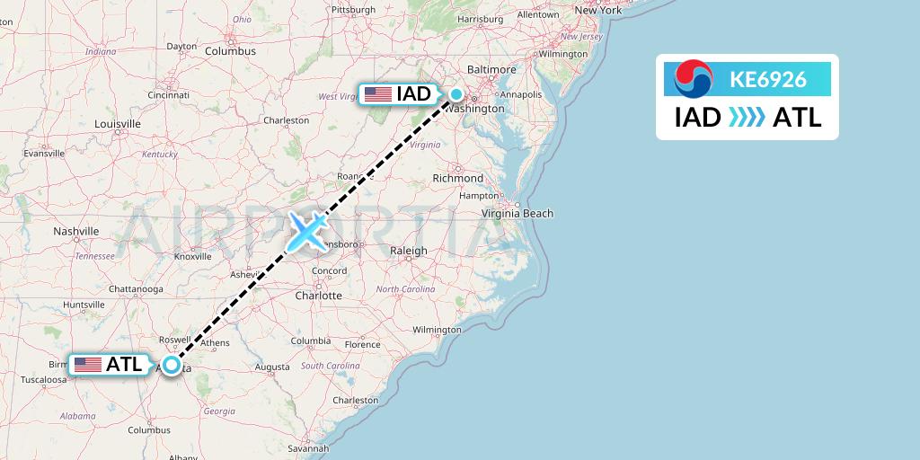 KE6926 Korean Air Flight Map: Washington to Atlanta