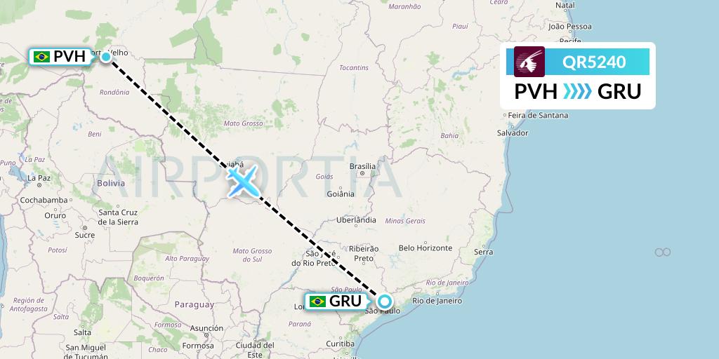 QR5240 Qatar Airways Flight Map: Porto Velho to Sao Paulo