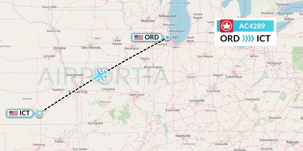 AC4289 Air Canada Flight Map: Chicago to Wichita