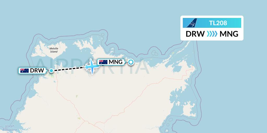 TL208 Airnorth Flight Map: Darwin to Maningrida
