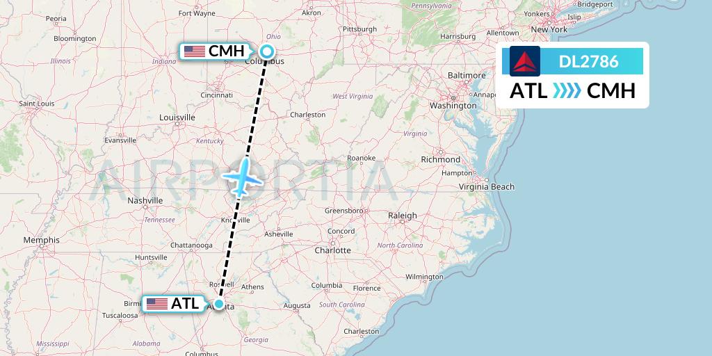 DL2786 Delta Air Lines Flight Map: Atlanta to Columbus