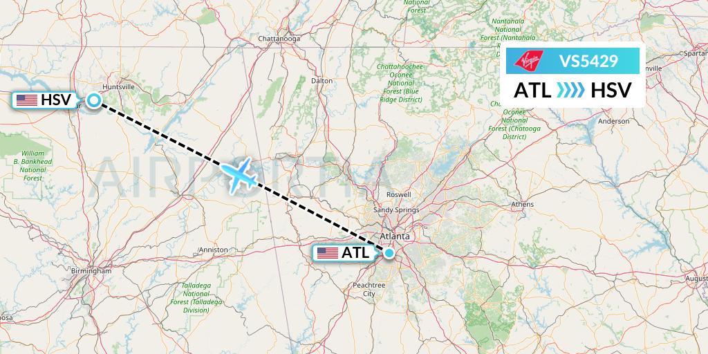 VS5429 Virgin Atlantic Airways Flight Map: Atlanta to Huntsville