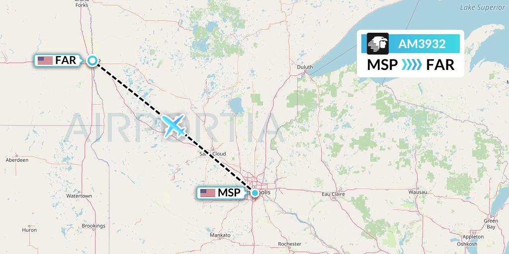 AM3932 Aeromexico Flight Map: Minneapolis to Fargo
