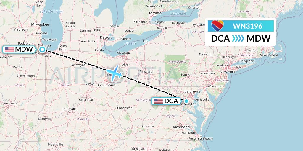 WN3196 Southwest Airlines Flight Map: Washington to Chicago