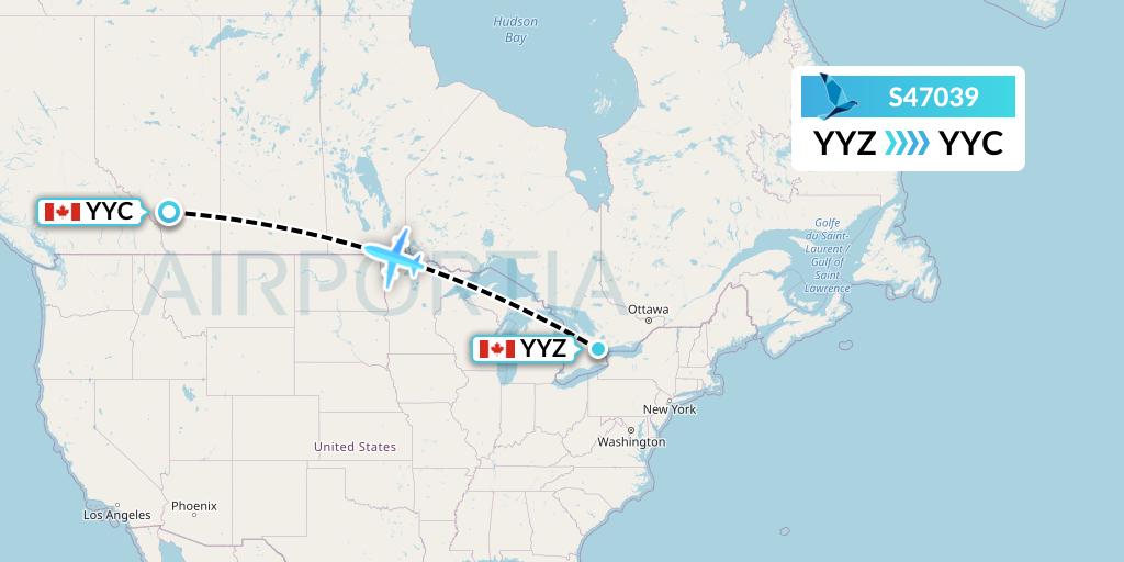 S47039 Azores Airlines Flight Map: Toronto to Calgary