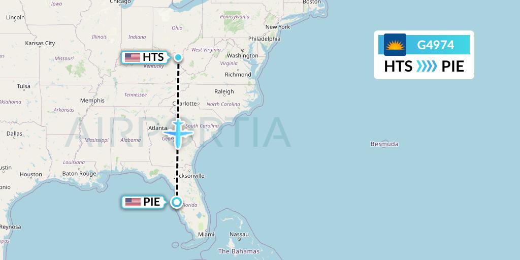 G4974 Allegiant Air Flight Map: Huntington to St. Petersburg