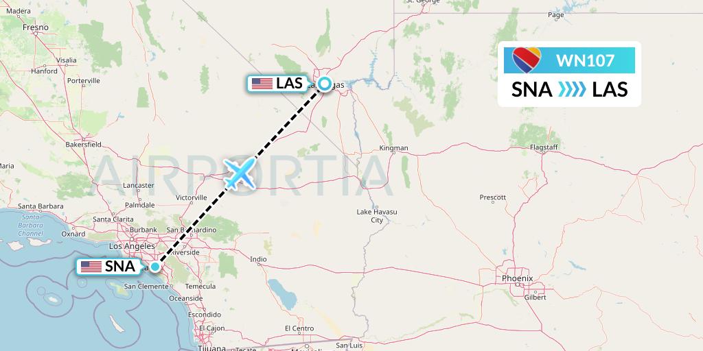 WN107 Southwest Airlines Flight Map: Orange County to Las Vegas