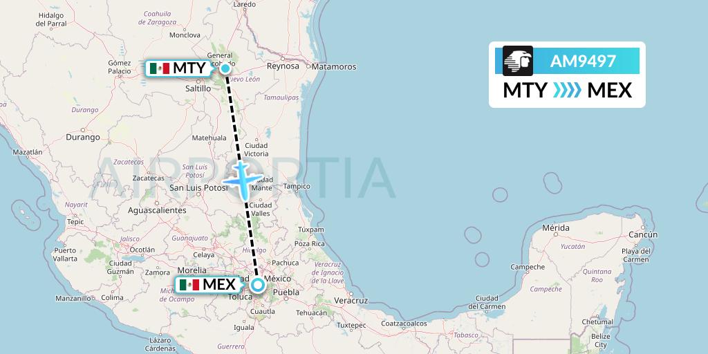 AM9497 Aeromexico Flight Map: Monterrey to Mexico City