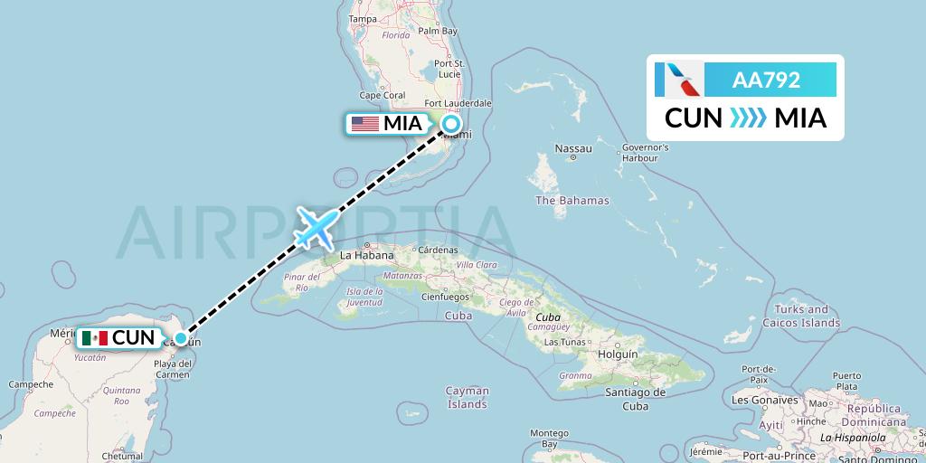 AA792 American Airlines Flight Map: Cancun to Miami