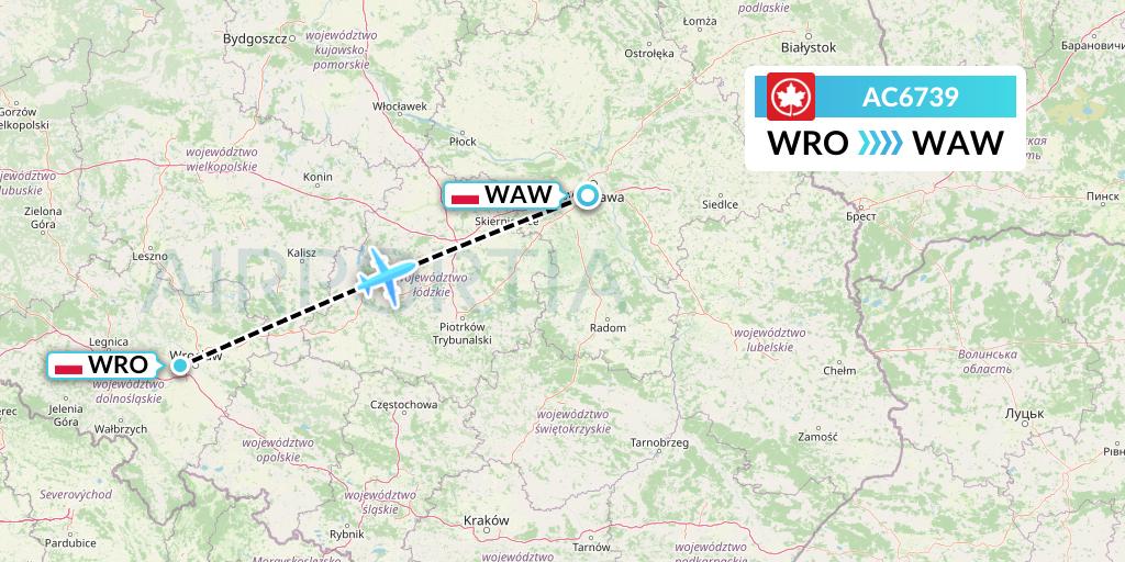 AC6739 Air Canada Flight Map: Wroclaw to Warsaw