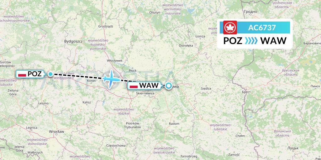 AC6737 Air Canada Flight Map: Poznan to Warsaw