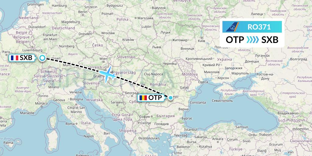 RO371 Tarom Flight Map: Bucharest to Strasbourg