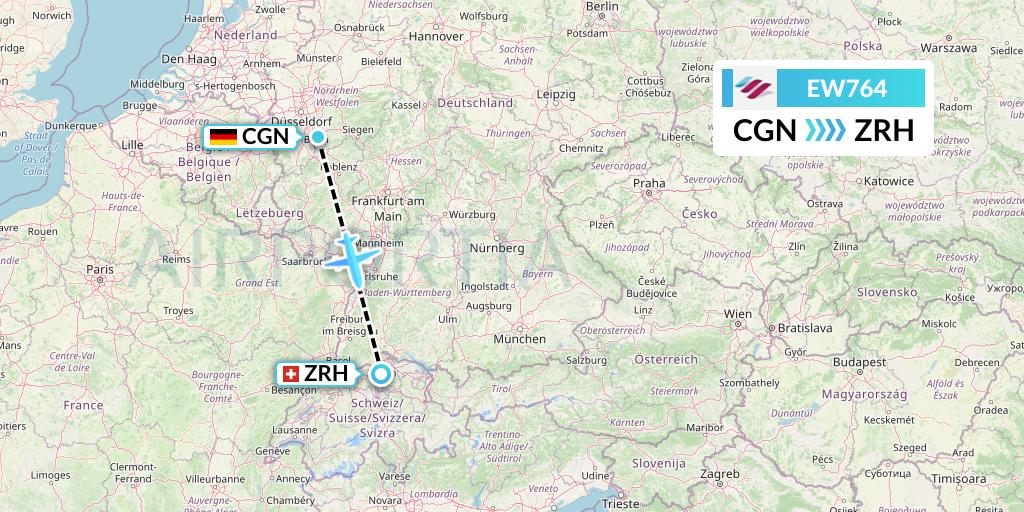 EW764 Eurowings Flight Map: Cologne to Zurich