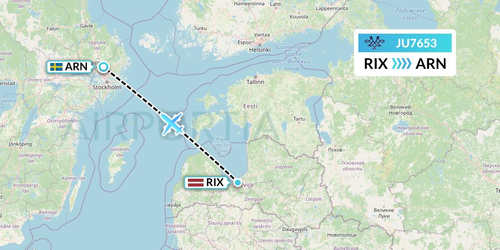 JU7653 AirSERBIA Flight Map: Riga to Stockholm