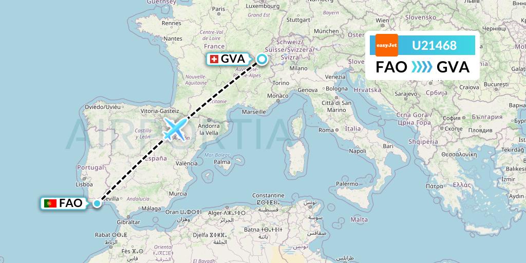 U21468 EasyJet Flight Map: Faro to Geneva