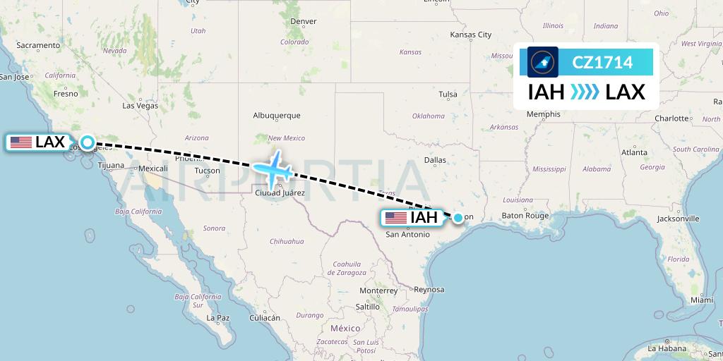 CZ1714 China Southern Airlines Flight Map: Houston to Los Angeles