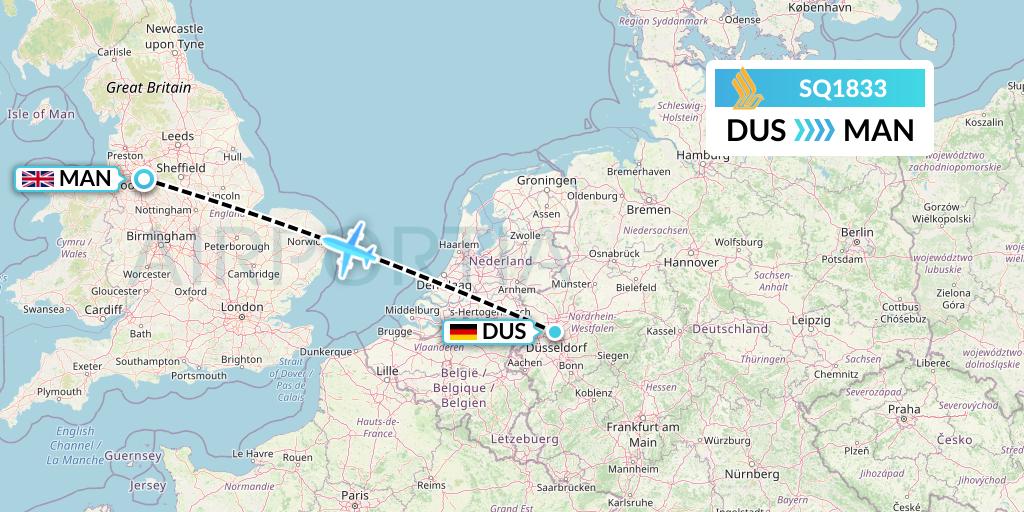 SQ1833 Singapore Airlines Flight Map: Dusseldorf to Manchester