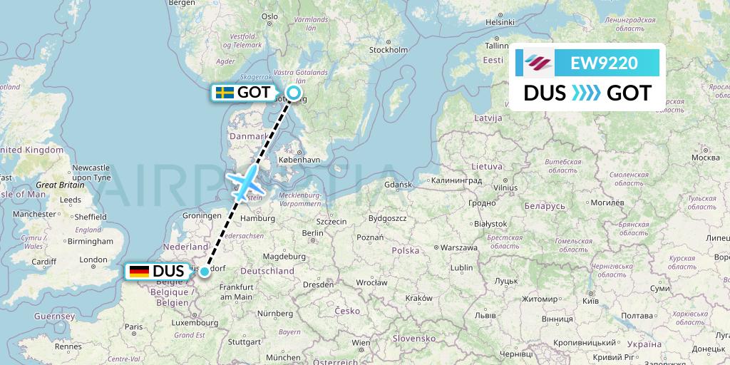 EW9220 Eurowings Flight Map: Dusseldorf to Gothenburg