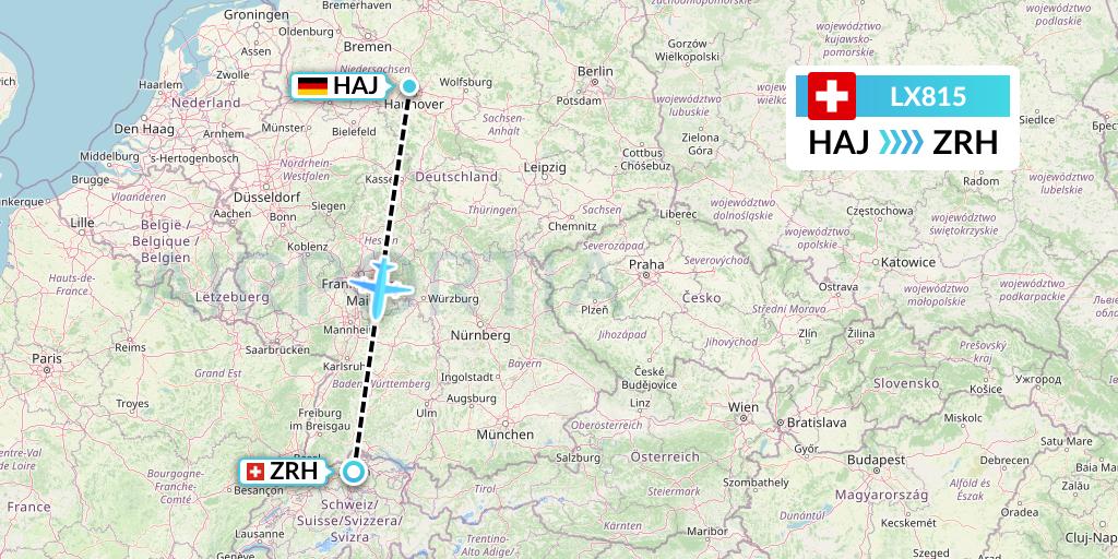 LX815 Swiss Flight Map: Hannover to Zurich