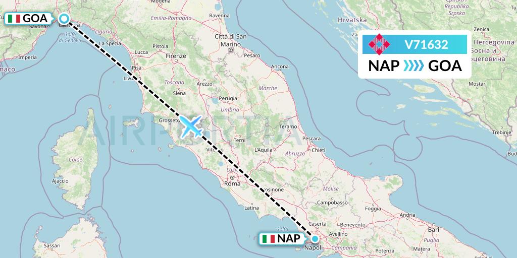 V71632 Volotea Flight Map: Naples to Genoa