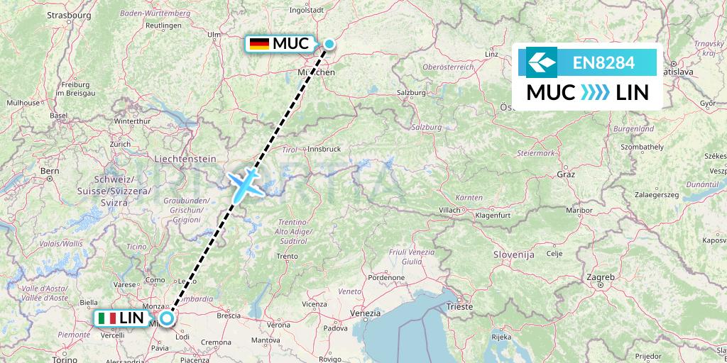 EN8284 Air Dolomiti Flight Map: Munich to Milan