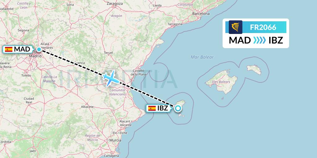 FR2066 Ryanair Flight Map: Madrid to Ibiza