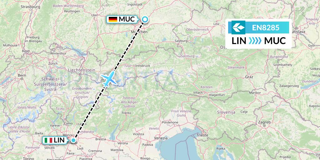 EN8285 Air Dolomiti Flight Map: Milan to Munich