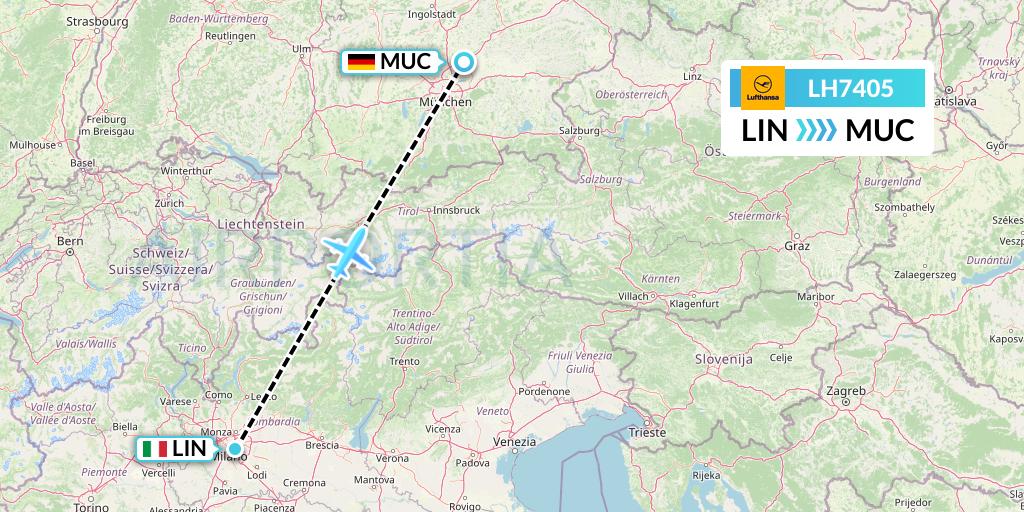 LH7405 Lufthansa Flight Map: Milan to Munich