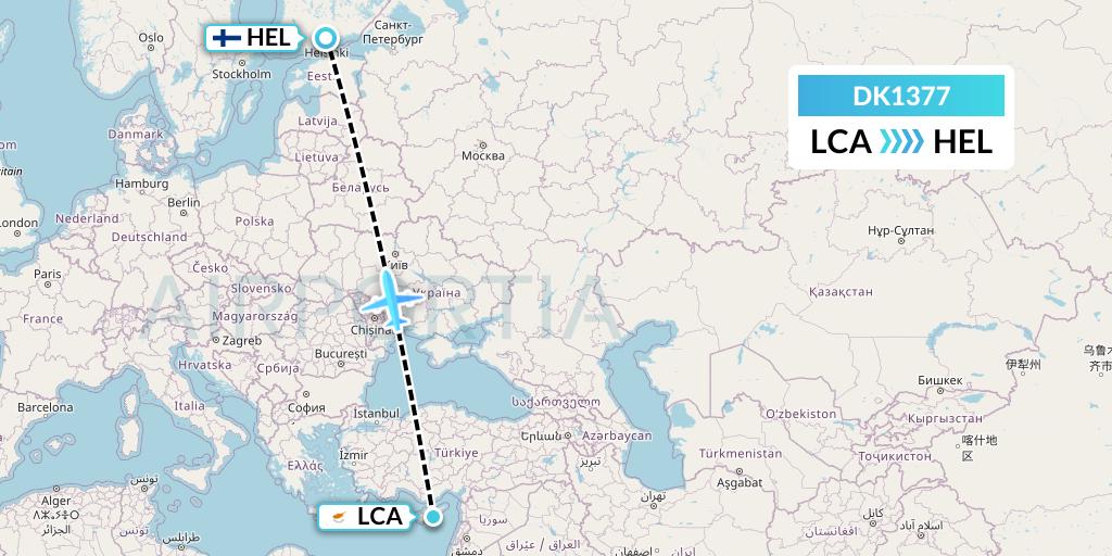 DK1377 Thomas Cook Airlines Scandinavia Flight Map: Larnaca to Helsinki