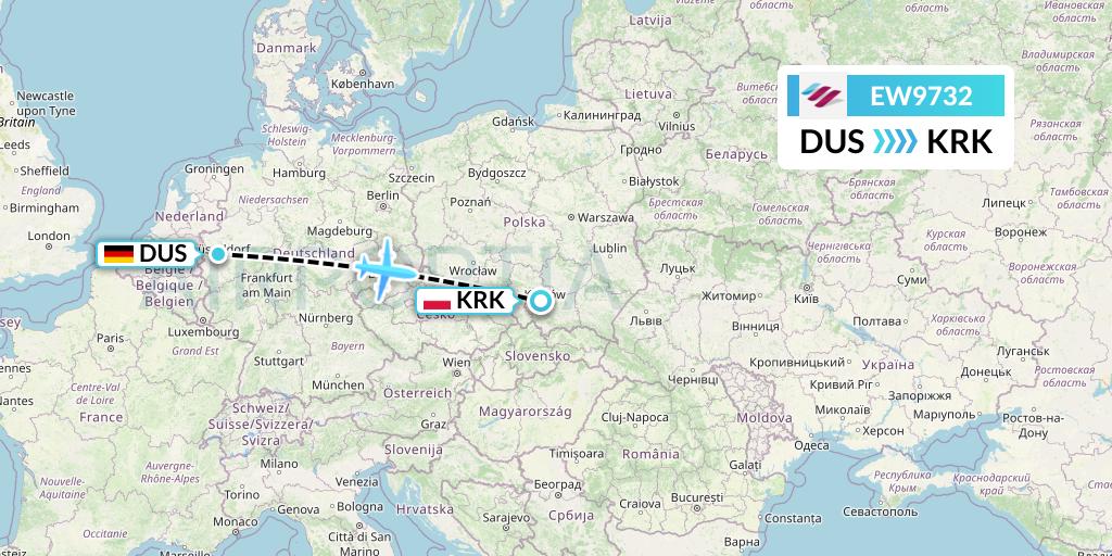 EW9732 Eurowings Flight Map: Dusseldorf to Krakow