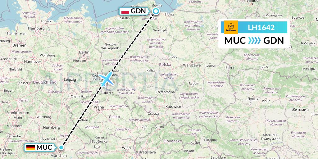 LH1642 Lufthansa Flight Map: Munich to Gdansk