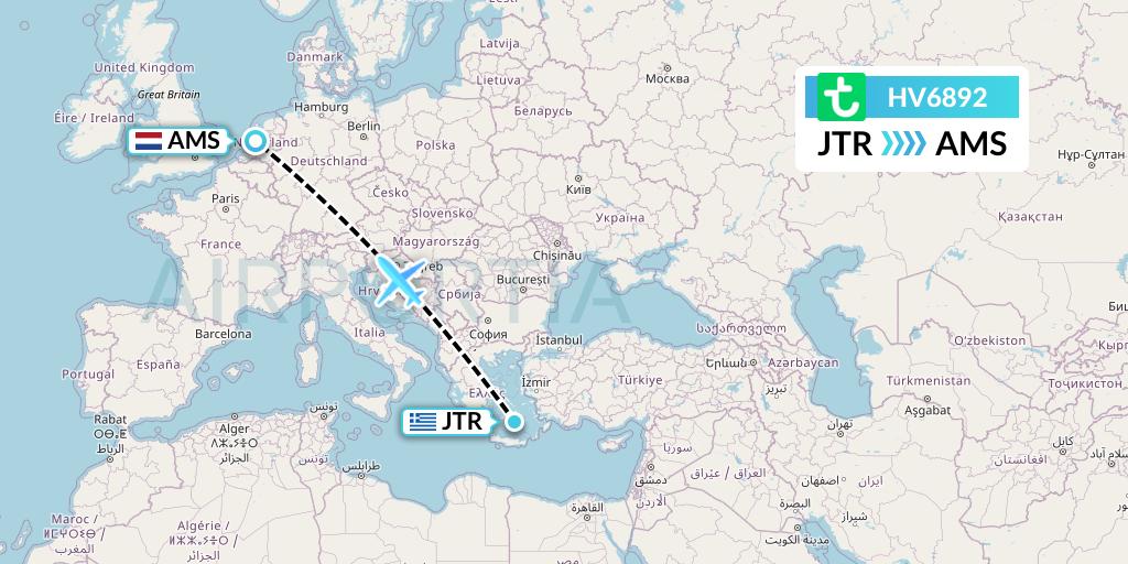 HV6892 Transavia Flight Map: Santorini to Amsterdam