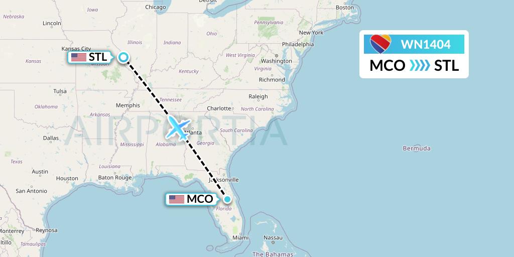 WN1404 Southwest Airlines Flight Map: Orlando to St. Louis