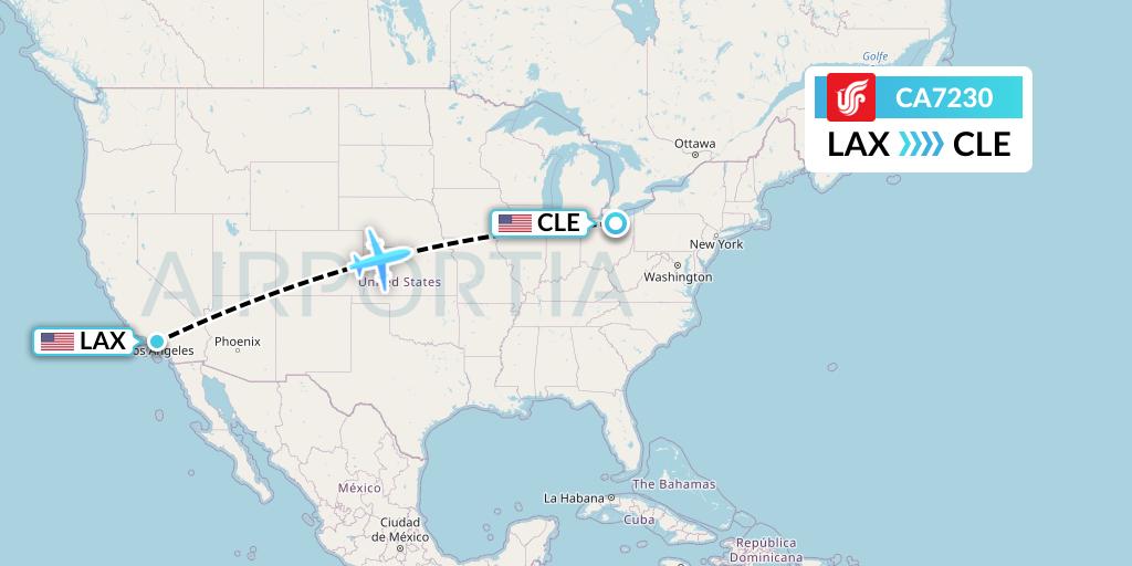 CA7230 Air China Flight Map: Los Angeles to Cleveland